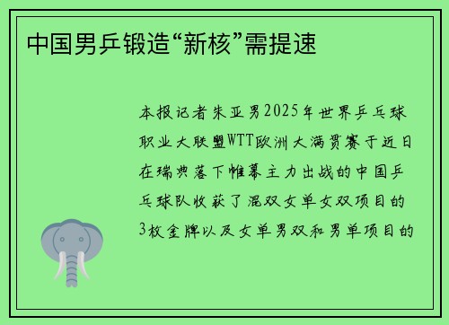 中国男乒锻造“新核”需提速